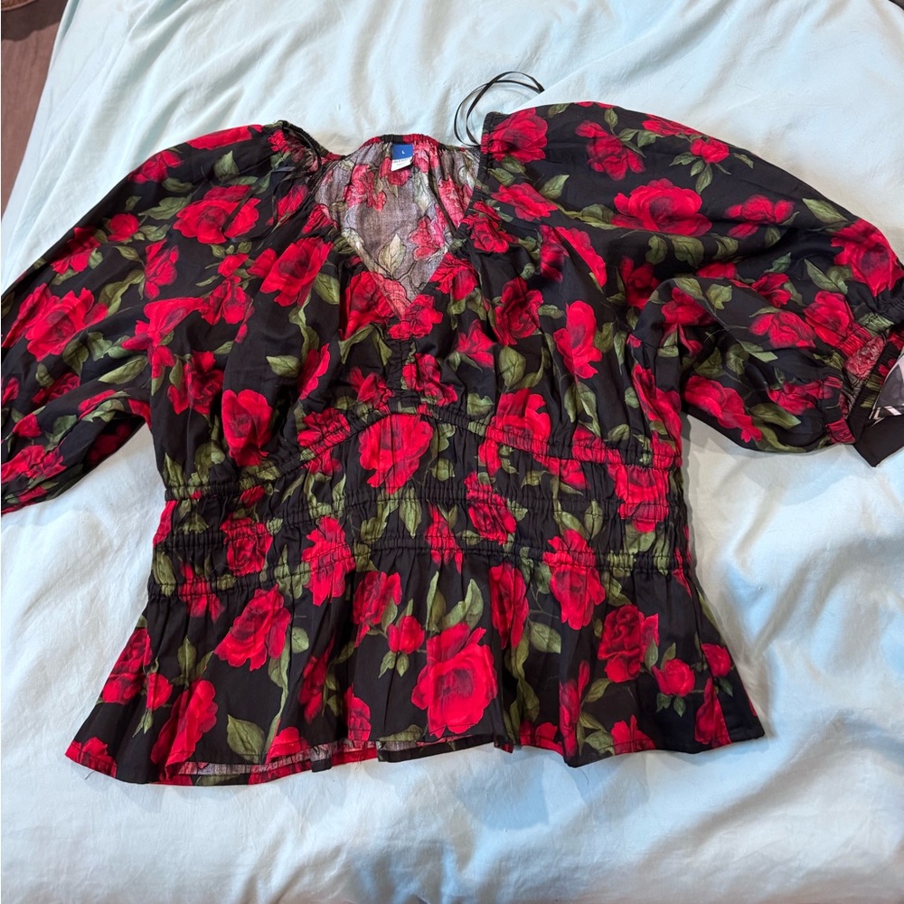 Old Navy Red Floral Blouse never worn